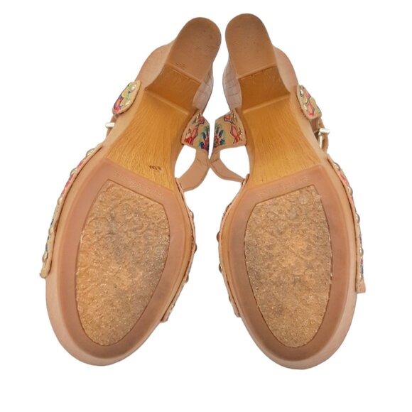 Gianni Bini Embroidered Mandala Faux Wood Clog Platform Sandals SZ 8.5 - Picture 13 of 16